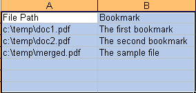 Merge PDF Dokumente mit Bookmmarks über MS-Excel Tabelle