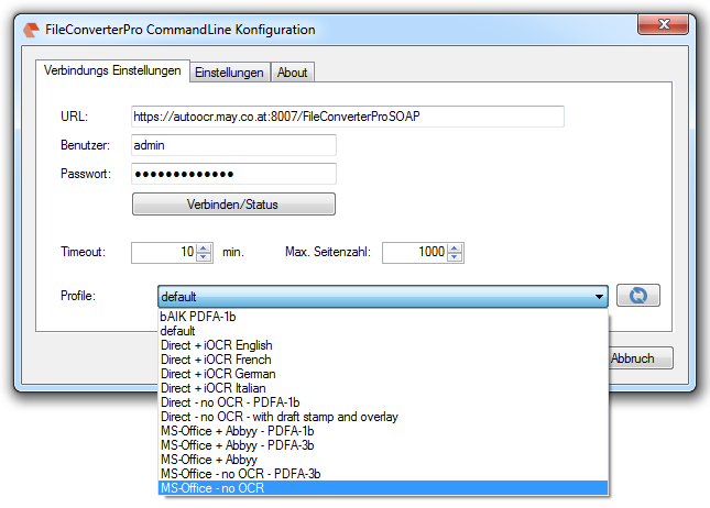 1_FCpro Commandline - Aufruf über config - Konfiguration der Verbindungseinstellungen